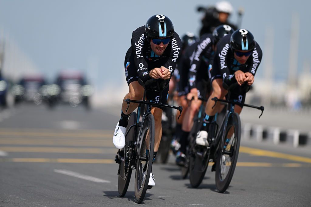 KHALIFA PORT UNITED ARAB EMIRATES FEBRUARY 21 Niklas Mrkl of Germany and Team DSM competing during the 5th UAE Tour 2023 Stage 2 a 173km team time trial in Khalifa Port UAETour on February 21 2023 in Khalifa Port United Arab Emirates Photo by Dario BelingheriGetty Images