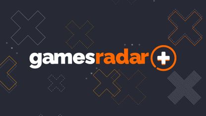 The new GamesRadar+ logo on a dark background adorned with crosses in orange and grey