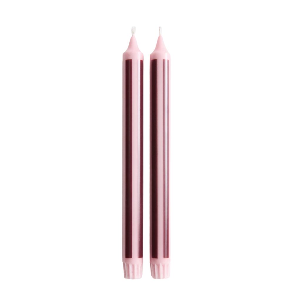 Pink and dark red stripe taper candles