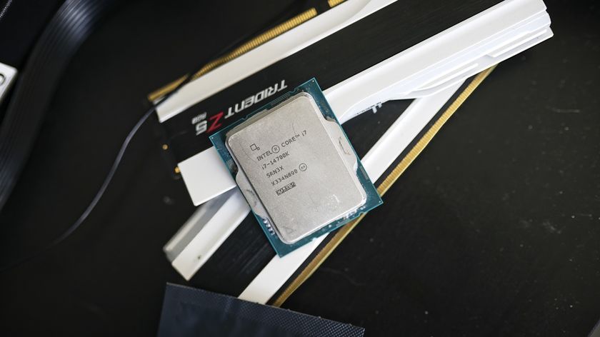 The Intel Core i7-14700K sitting on a table.