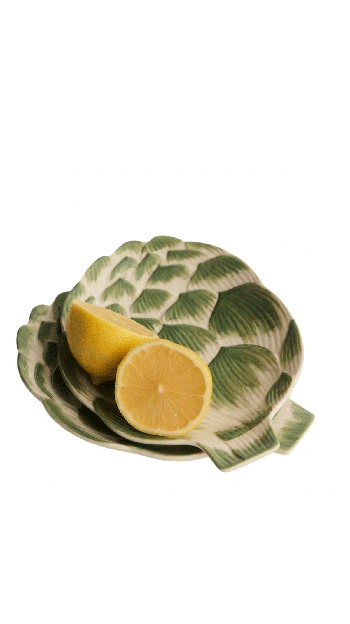 John Lewis X Deliciously Ella Artichoke Hand Painted Stoneware Plate in Green against a white background