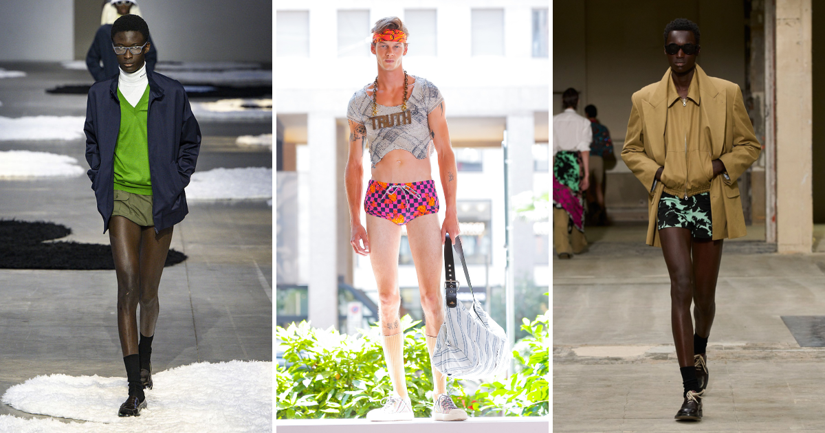 fashion week men's micro shorts - Prada, Vivienne Westwood, Dries Van Noten