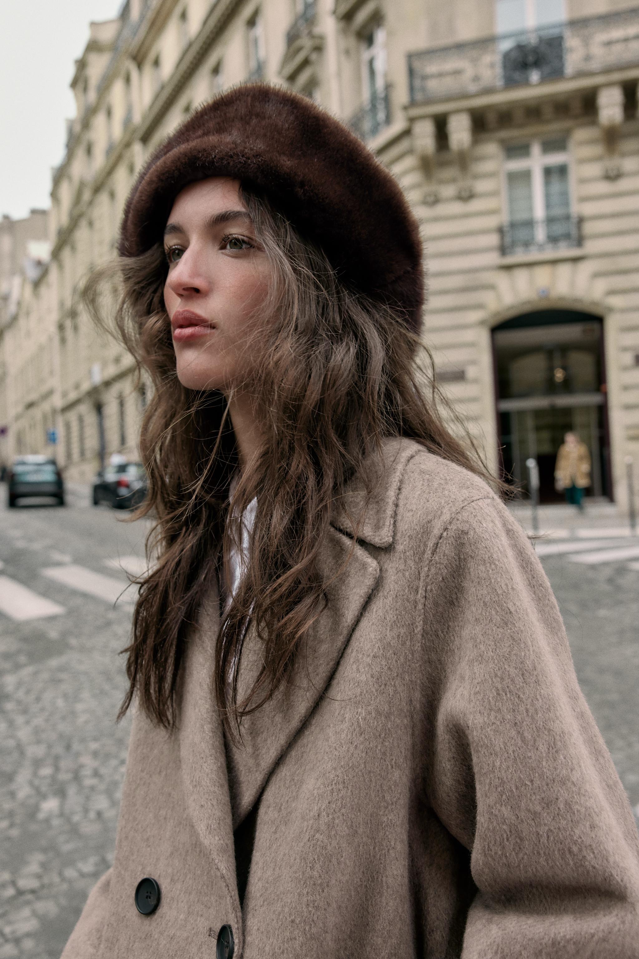 ZARA Faux Fur Nylon Hat