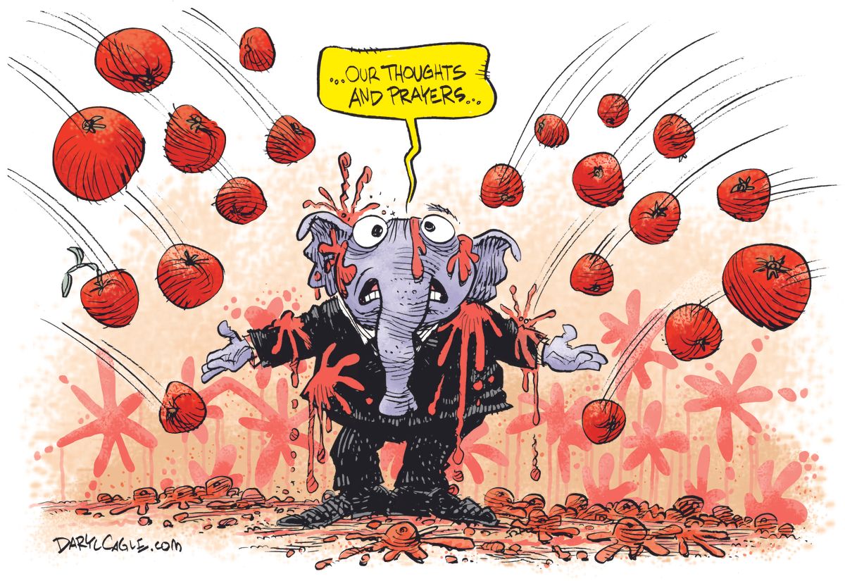 Political cartoon US thoughts and prayers school shootings GOP ...