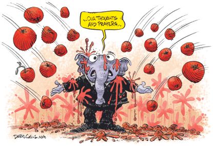 Political cartoon US thoughts and prayers school shootings GOP Republican inaction
