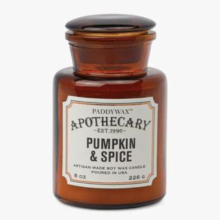 paddywax apothecary pumpkin and spice candle in brown jar