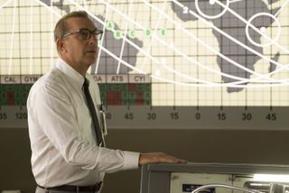Kevin Costner — who plays Al Harrison, an amalgam of three heads of NASA Langley's Space Task Force — poses in the meticulously recreated mission control for the 2017 film "Hidden Figures."