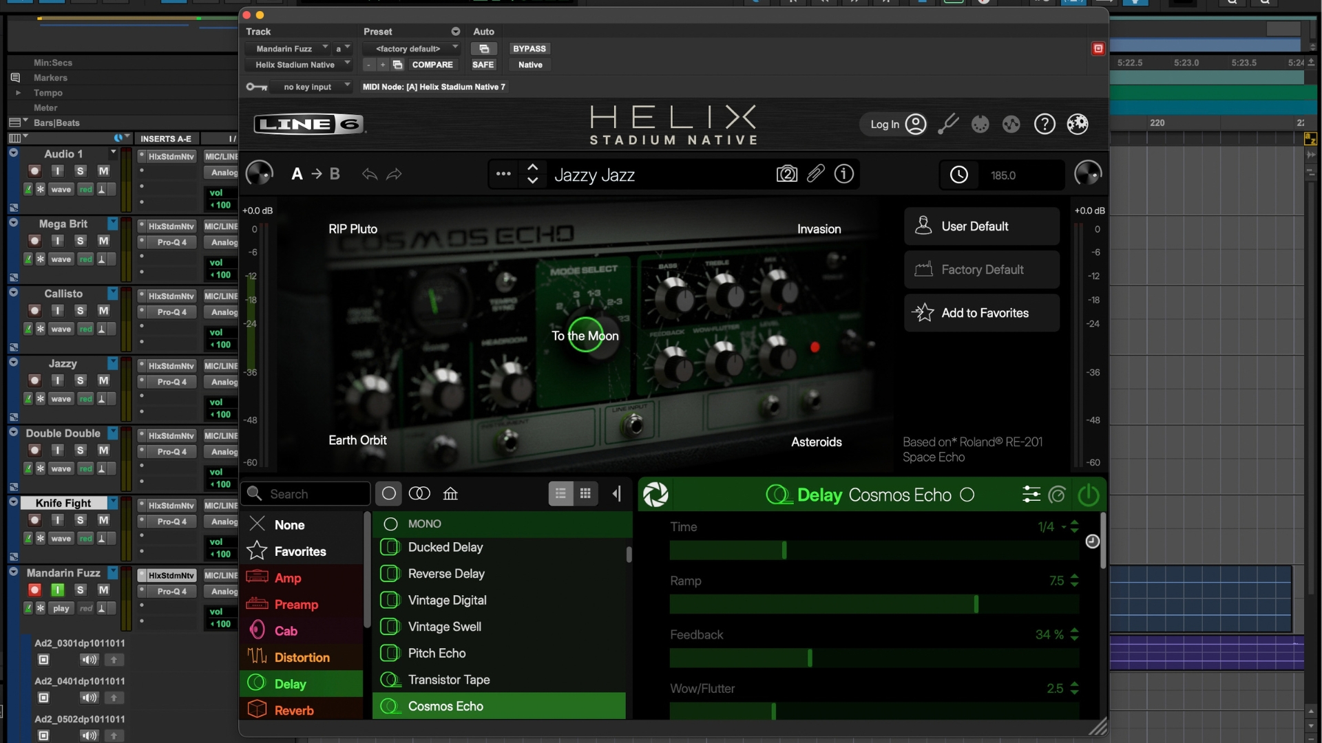 A screenshot of Line 6 Helix Stadium Native amp sim software