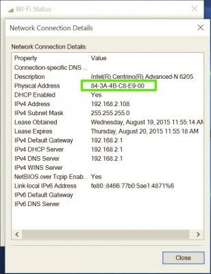mac address on hp laptop