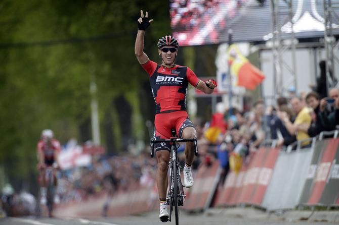 Philippe Gilbert (BMC) crosses the line to take his third Amstel Gold Race win