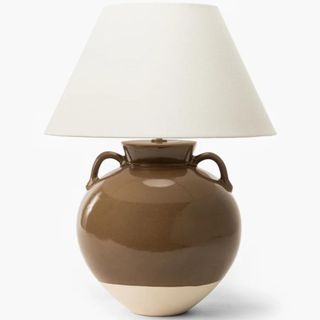 A brown and white table lamp from McGee & Co.