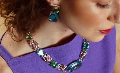 Boghossian high jewellery necklace and earrings worn by model