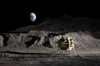 Artist&#039;s illustration of Astrobotic&#039;s Peregrine lander on the surface of the moon.