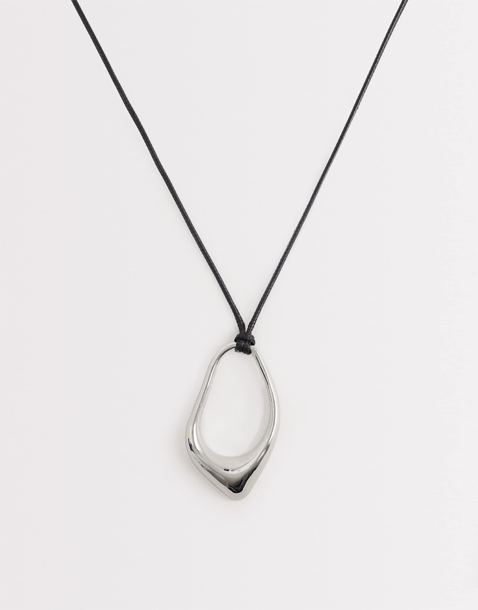 Asos Design Long Corded Necklace With Abstract Pendant in Silver Tone