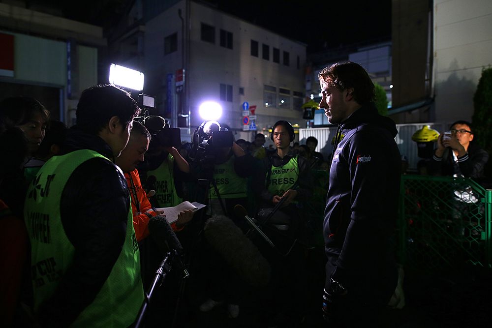 Fabian Cancellara speaks to the press at the 2016 Japan Cup team presentation