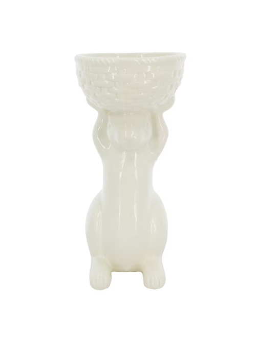 11.25" White Bunny with Basket Ceramic Container
