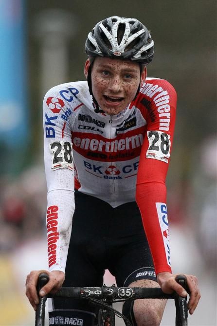 An elated Mathieu van der Poel (Enertherm-BKCP) placed second at Scheldecross, the first time the 18-year-old contested an elite race.