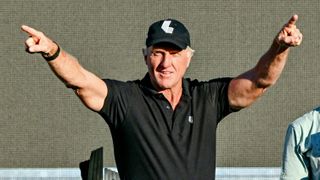 LIV Golf Commissioner Greg Norman rects after the 2023 LIV Golf tournament in Adelaide