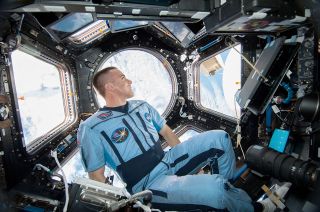 Outgoing Chief Astronaut Chris Cassidy, as seen inside the cupola aboard the International Space Station in August 2013.