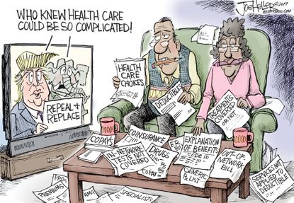 Political Cartoon U.S. Trump health care complicated Obamacare repeal replace