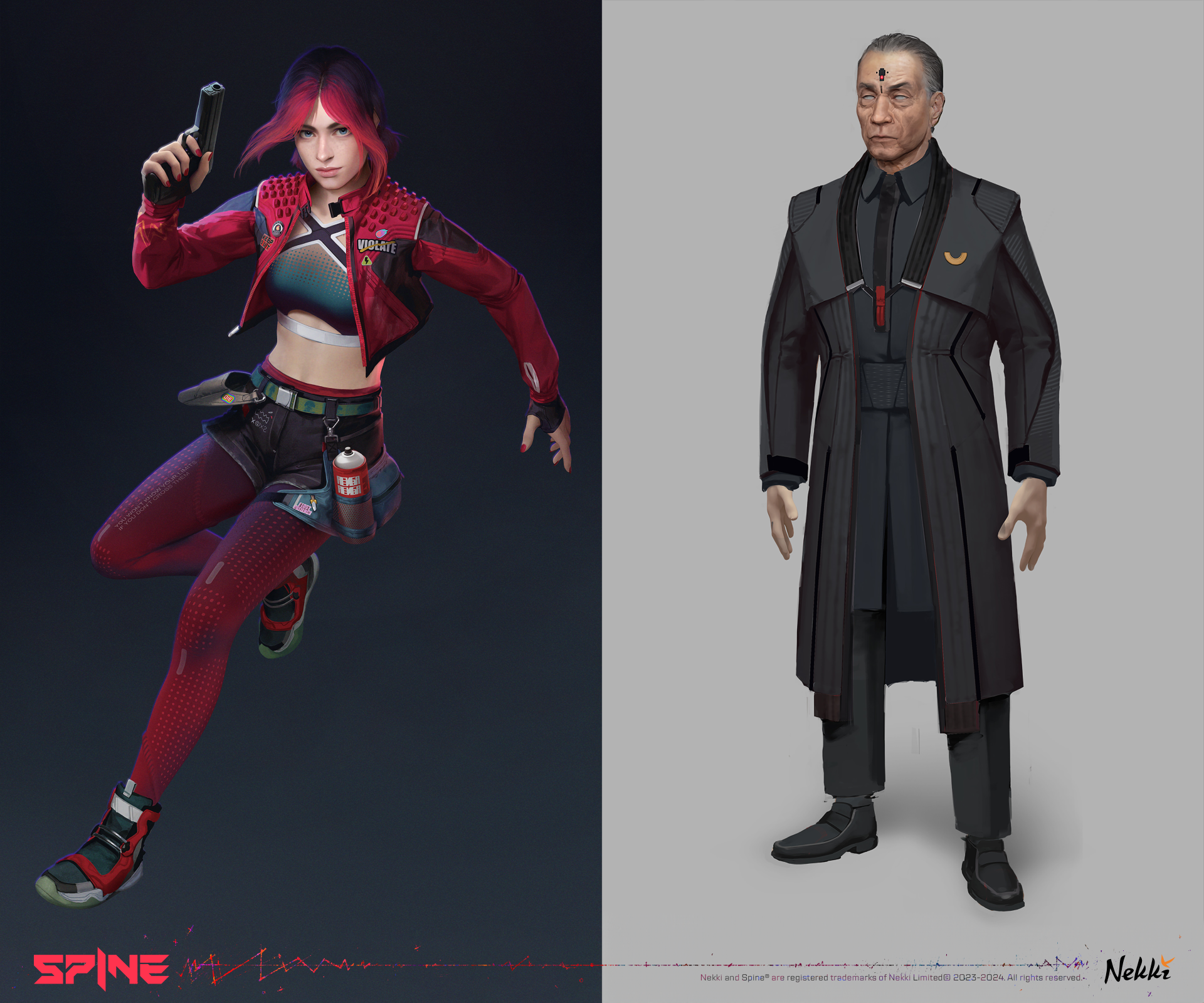 Creating video game SPINE using Unreal Engine 5; character concept art for Spine