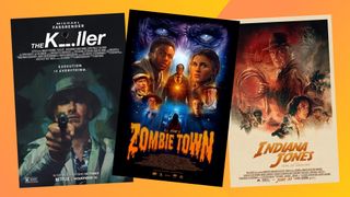 3 movie posters on an orange background