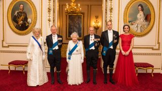 The Queen with Prince Philip, Prince Charles, Camilla, Prince William and Kate Middleton