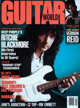Ritchie Blackmore adorns the cover of Guitar World's February 1991 issue