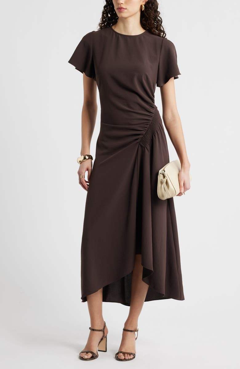 Split Sleeve Side Smocked Midi Dress