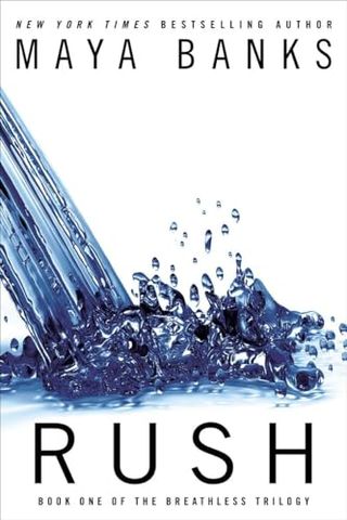 Rush maya banks book cover with a stream of blue liquid being poured out and hitting the floor