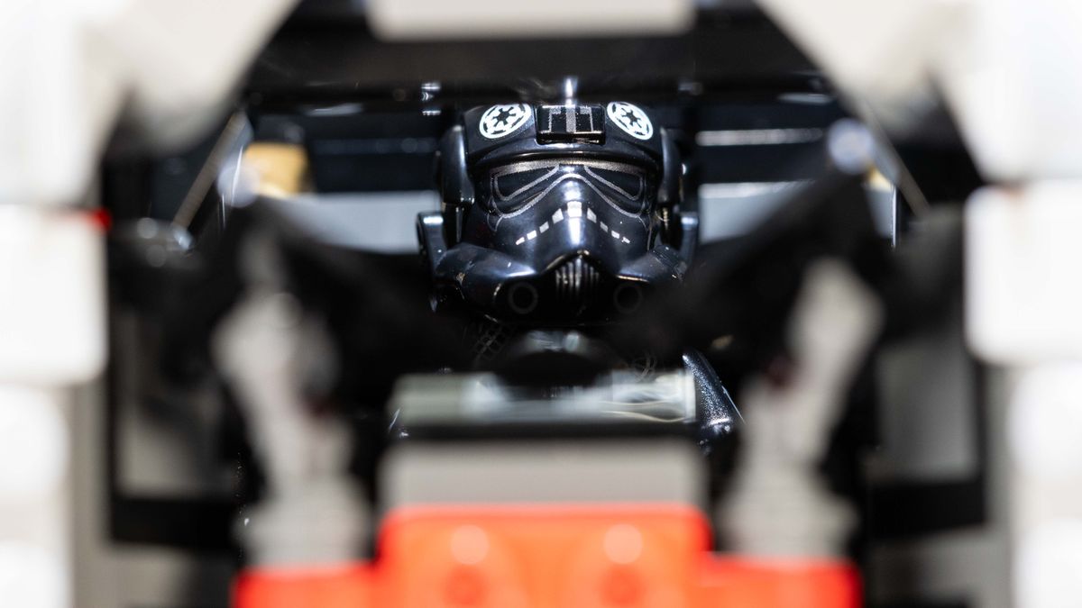 Lego TIE Interceptor close-up of TIE Pilot Minifigure sat in cockpit