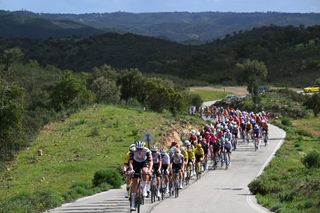 FARO PORTUGAL FEBRUARY 22 Nils Politt of Germany and UAE Team Emirates XRG leads the peloton during the 51st Volta ao Algarve em Bicicleta Stage 4 a 1752km stage from Albufeira to Faro on February 22 2025 in Faro Portugal Photo by Tim de WaeleGetty Images