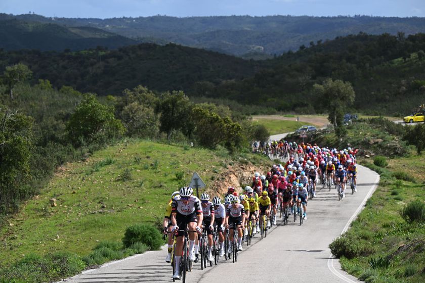 FARO PORTUGAL FEBRUARY 22 Nils Politt of Germany and UAE Team Emirates XRG leads the peloton during the 51st Volta ao Algarve em Bicicleta Stage 4 a 1752km stage from Albufeira to Faro on February 22 2025 in Faro Portugal Photo by Tim de WaeleGetty Images