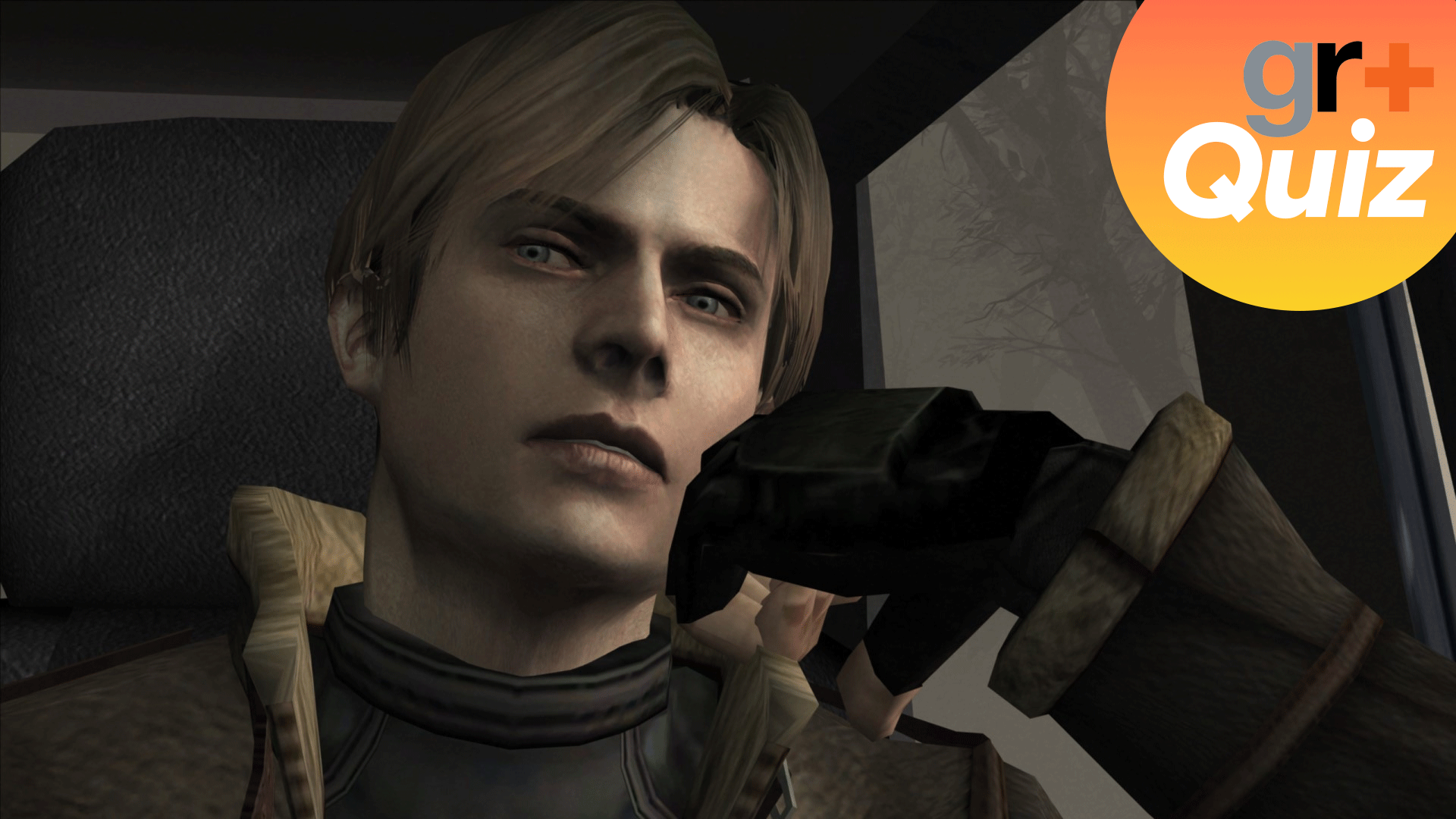 Leon from Resident Evil with the gamesradar+ quiz logo