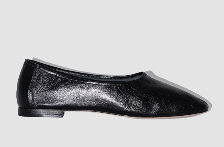 By Far, Black Creased Leather Ballet Flat