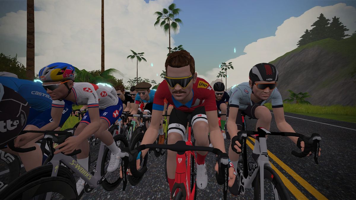 A close-up in the peloton of the men&#039;s Esport World Championships