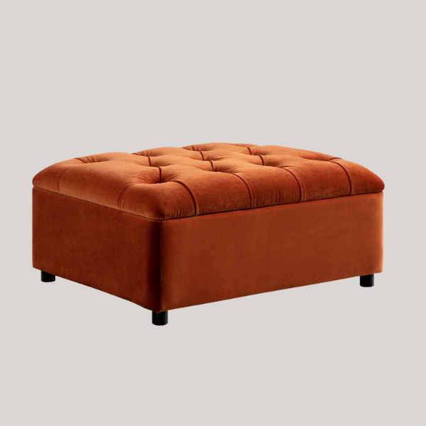 Portland Single Buttoned Fold-Out Bed in Ottoman, Rust Velvet