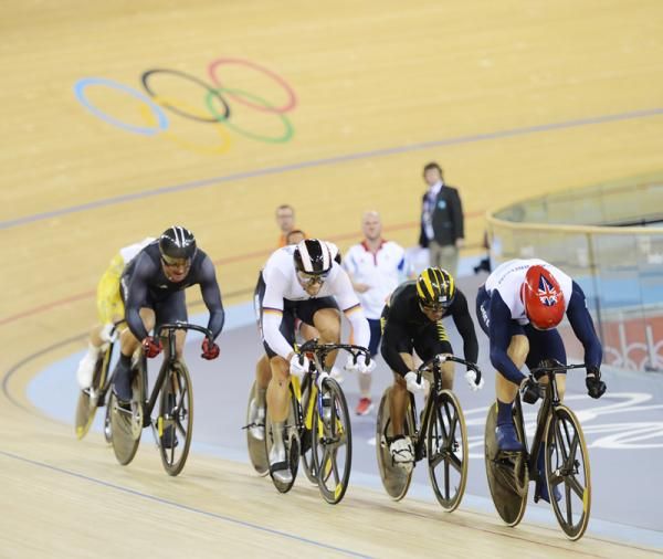 Chris Hoy (Great Britain) speeds toward the finish