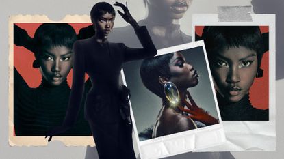 Photo collage of Anok Yai for Mugler's Alien Pulp campaign 