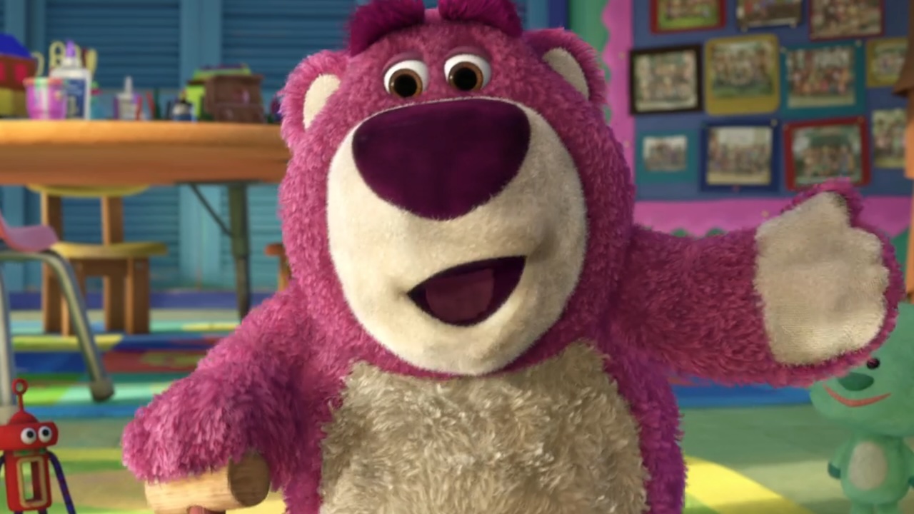 Lotso welcoming the toys in the daycare center in Toy Story 3
