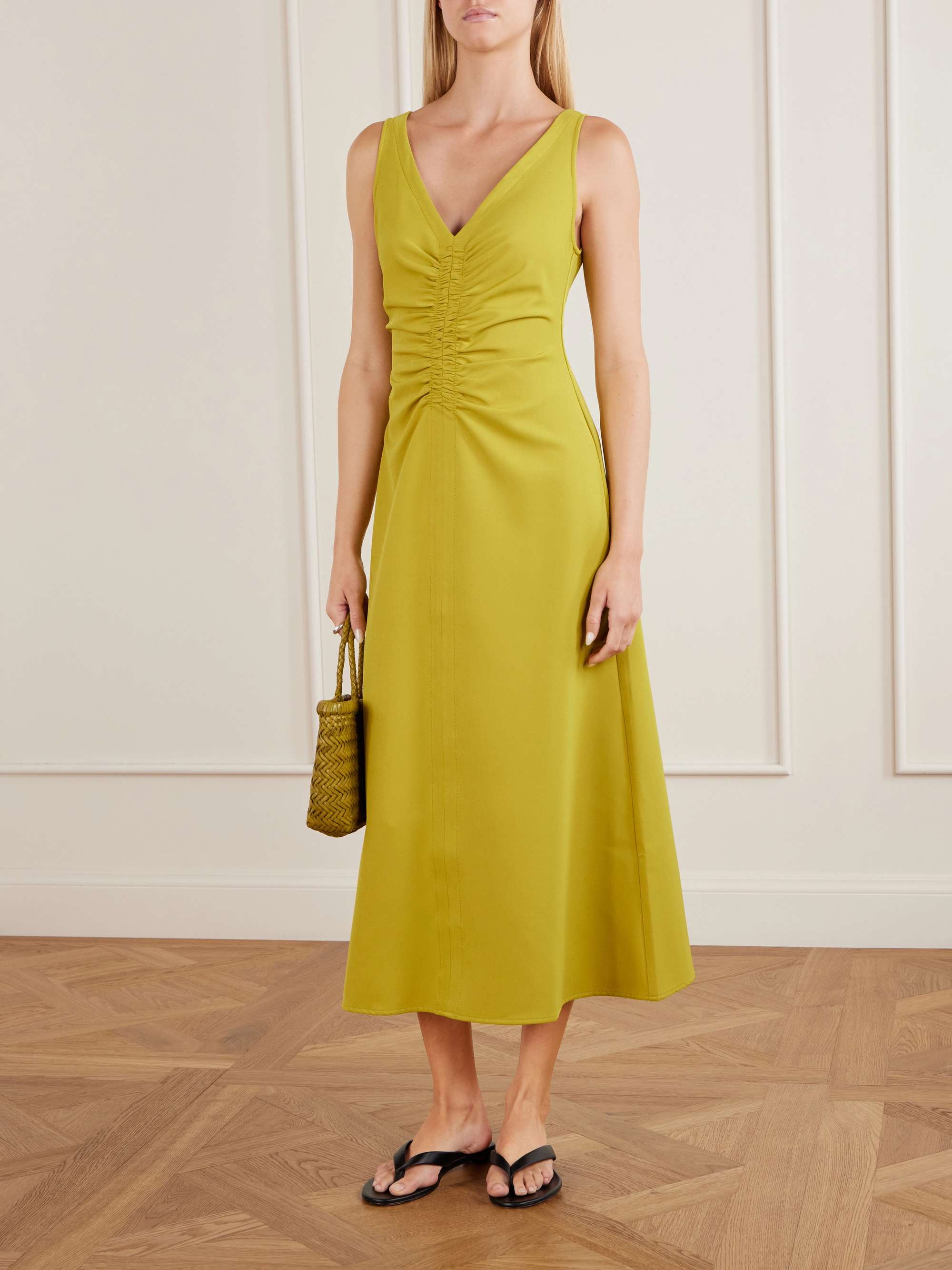 Noemi Gathered Recycled-Crepe Midi Dress