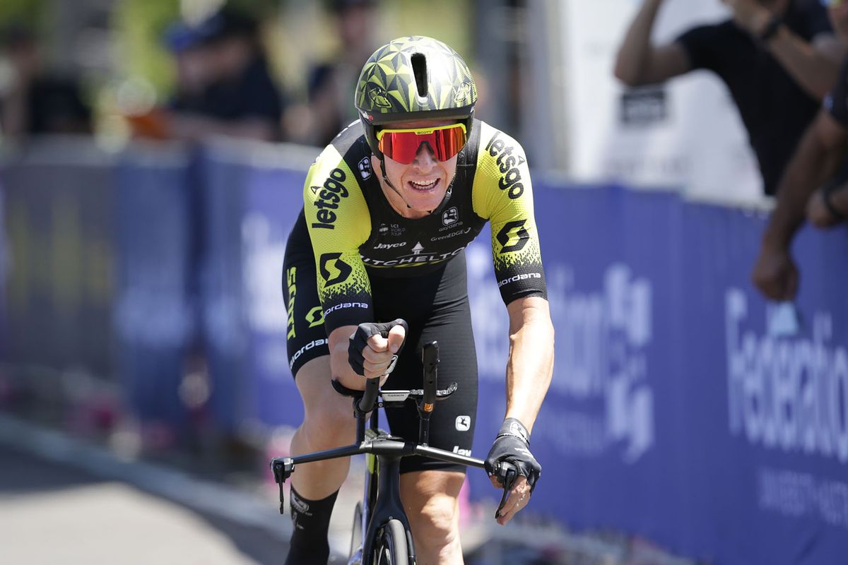 Cameron Meyer (Mitchelton-Scott) hits the finish line