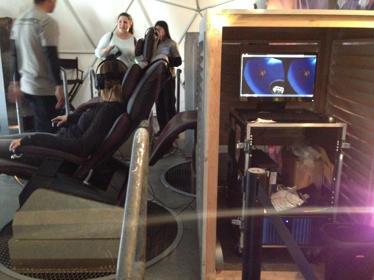 Chairs at this years South by Southwest Interactive are set up to allow users to feel what it&#039;s like to zoom into a wormhole.