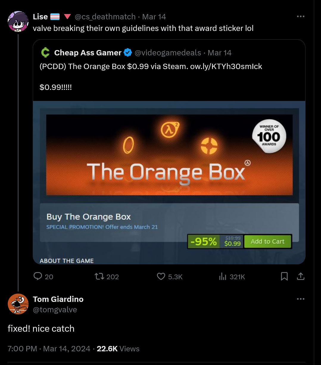 valve melanggar pedoman mereka sendiri dengan stiker penghargaan itu lol - sudah diperbaiki! tangkapan yang bagus