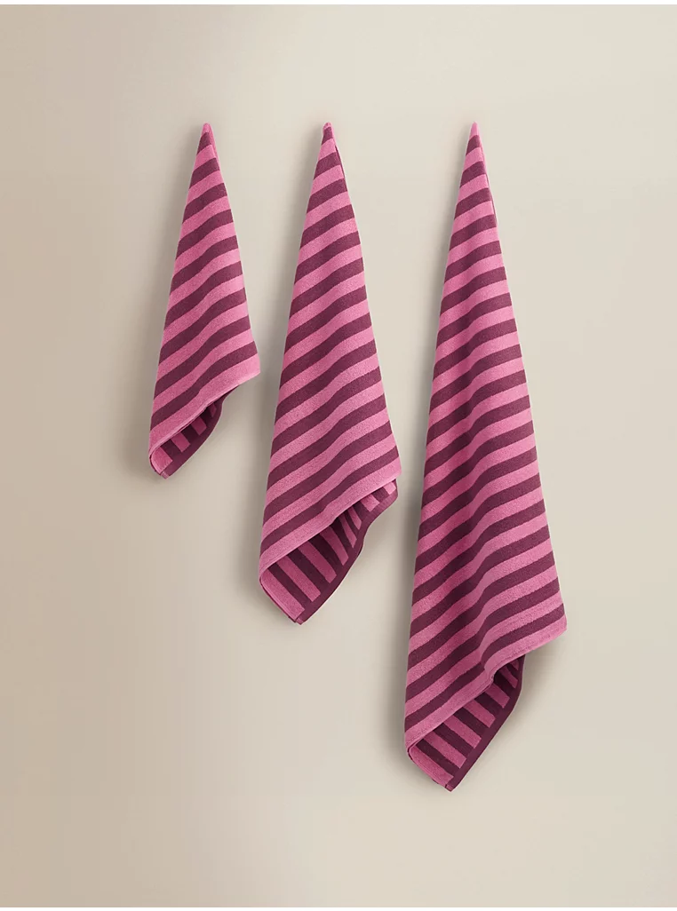 Pink Double Sided Stripe Cotton Towel Range