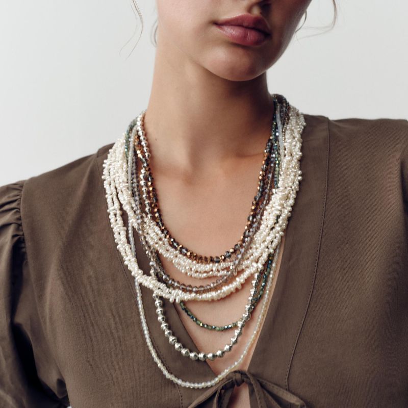Pack of 2 Beaded Faux Pearl Necklaces on model 