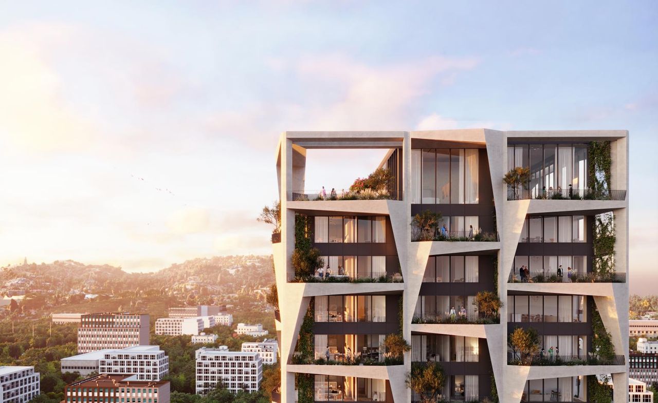 Render of exterior of first apartment building by Nabr in San Jose