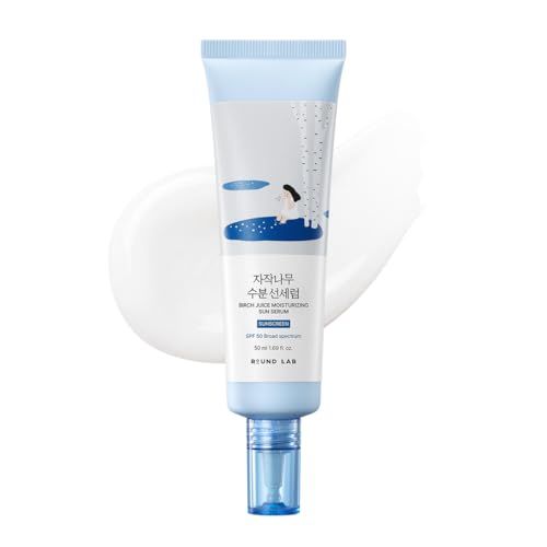 Round Lab Birch Juice Moisturizing Sun Serum Spf 50, Pdrn Hyaluronic Acid Serum, Airy Texture Sunscreen for Face, No White Cast, Fragrance Free, Protector Solar, Korean Skin Care, 1.69 Fl Oz