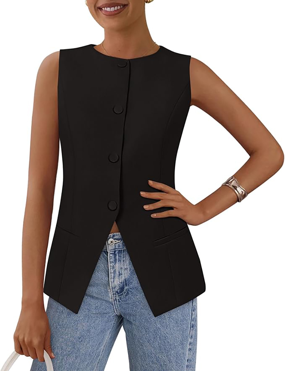 PRETTYGARDEN, Prettygarden Women's Summer Suit Vest Tops 2025 Dressy Business Casual Sleeveless Button Down Trendy Fashion Blazer Waistcoat (black,medium)