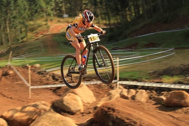 Hayley Smith (Bell) loved the thrill of the new rock garden near the start section of the track at round 2